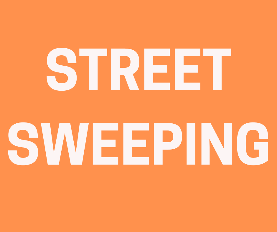 White Text Orange Background - Street Sweeping