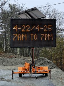 Large digital road information sigh stating the closure is from April 22 to April 25 7AM to 7PM